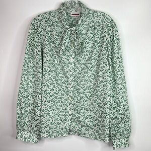 Vintage Judy Bond Green Bow Long Sleeve Button Up Shirt M/L